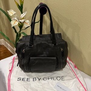 SEE BY CHLOE Genuine Leather Shoulder Bag Dark Gray
